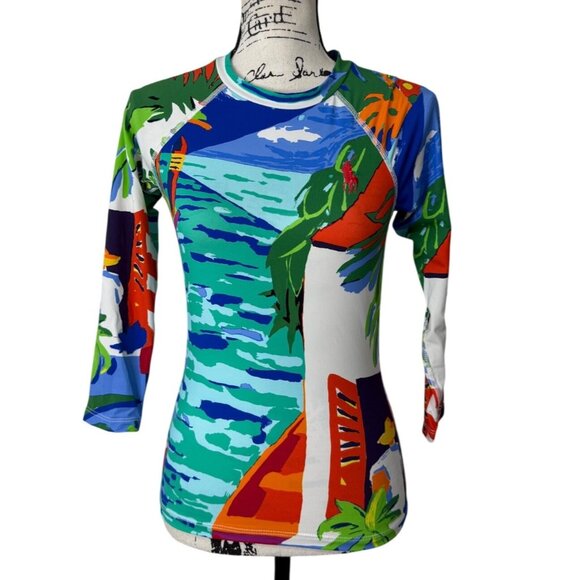 Polo Ralph Lauren Other - Polo Ralph Lauren Womens Rash Guard Top Tropical Caribbean Blue Green Size S